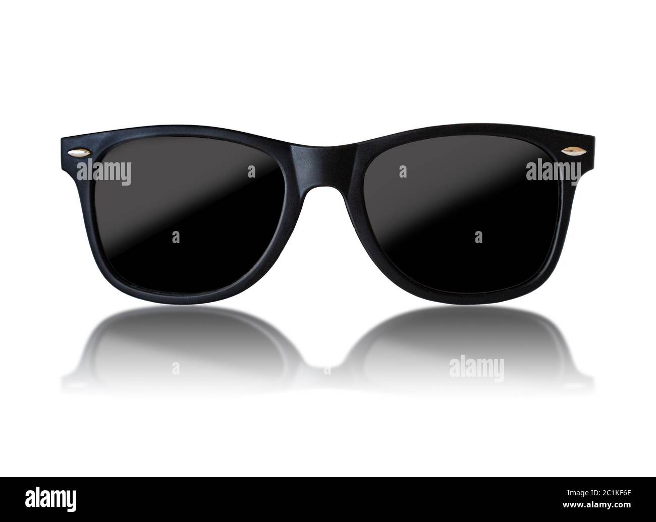 Modische schwarze Paar Jugendliche Sonnenbrille auf weißem Hintergrund mit Reflexen isoliert. Stockfoto