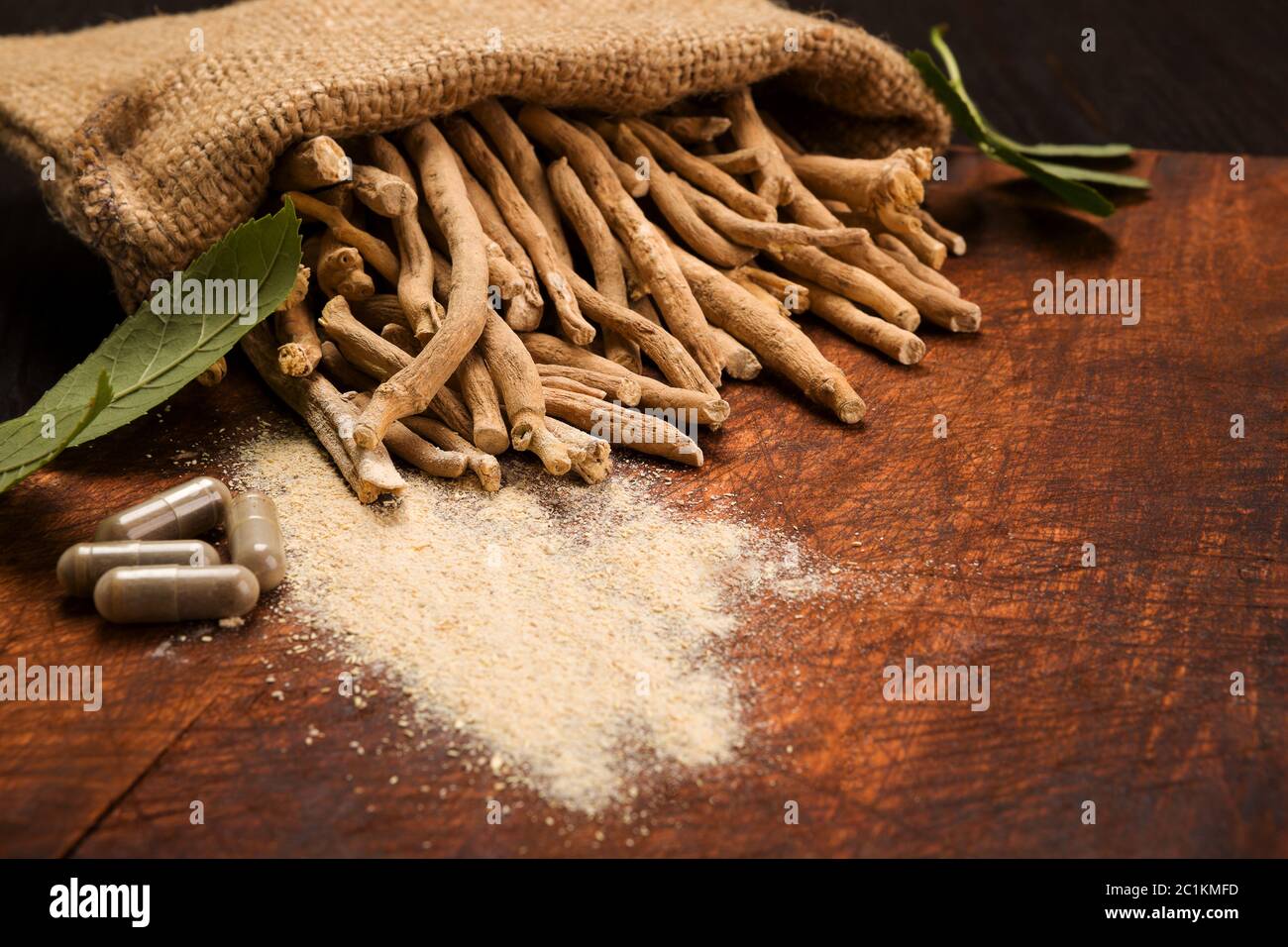 Aswagandha Wurzel, Kräutermedizin. Stockfoto