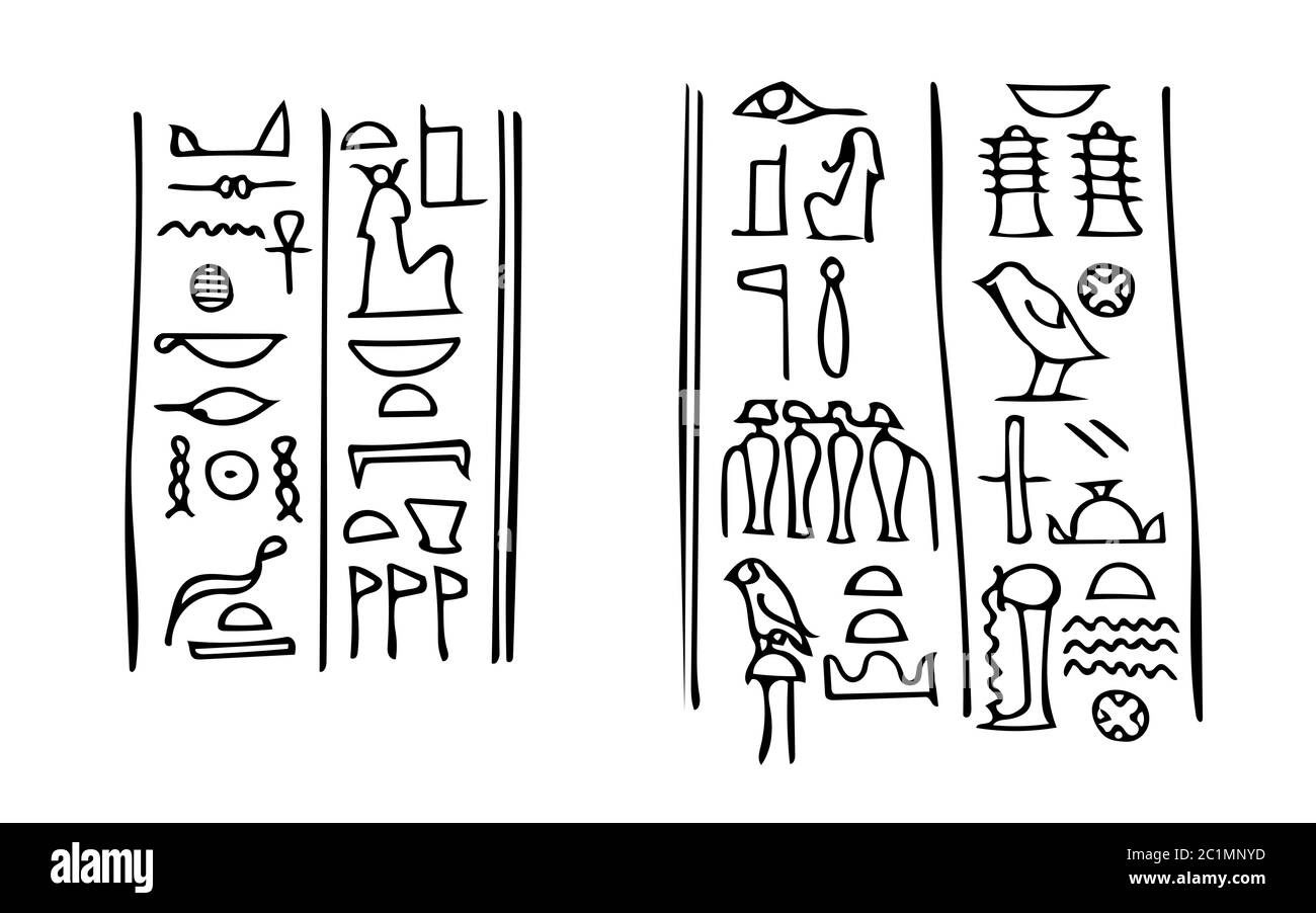 Ägyptische Hieroglyphen mit Namen von Isis und Osiris im Karnak Tempel. Stockfoto
