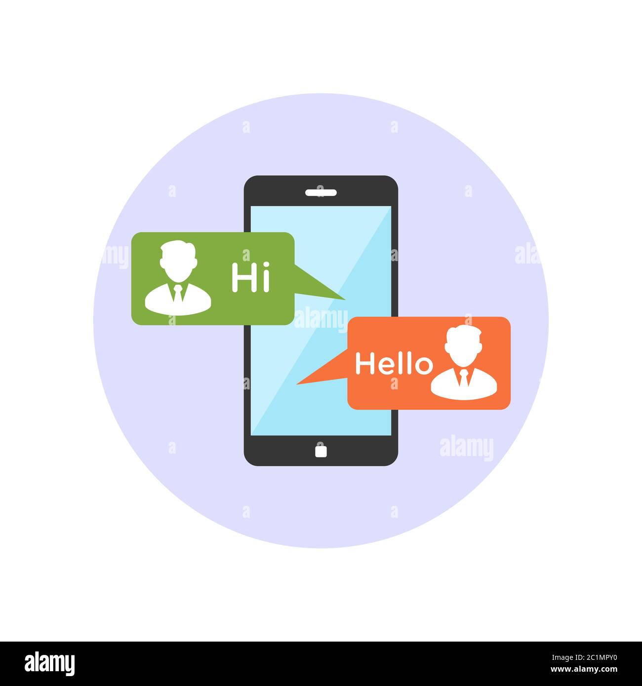 Begrüßen Sie sich gegenseitig und kommunizieren Sie mit Geschäftsbeziehungen über Smartphone-Medien-Chat. Vektordarstellung des Freundschaftsschaffens mit sozialen Medien. Stock Vektor