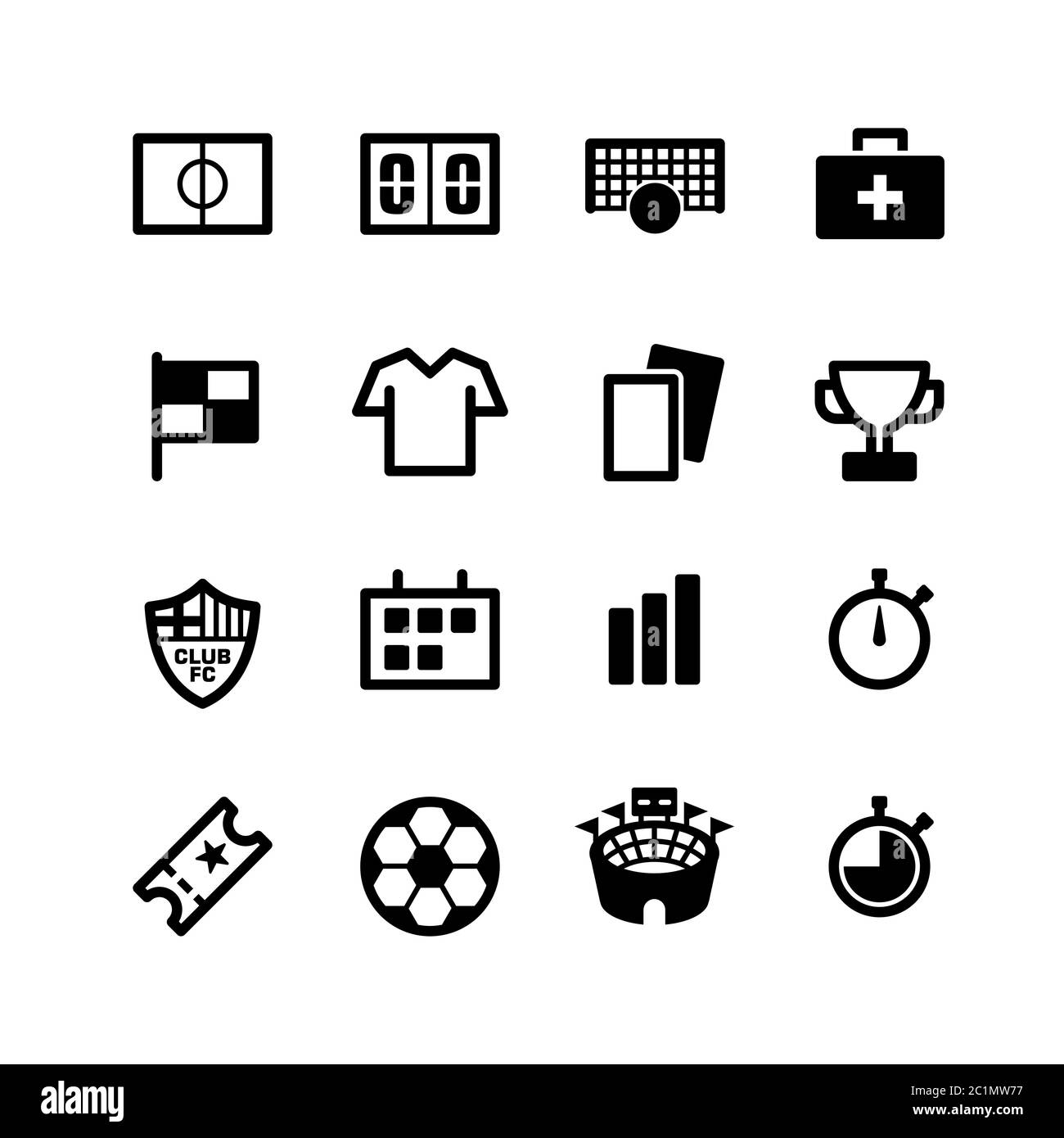 Einfaches Set mit Fußballsymbole in fetter Linie. Fußball Spiel Icon Kollektion. Sport Aktivitäten Grafik Ressourcen Grundelement Stock Vektor