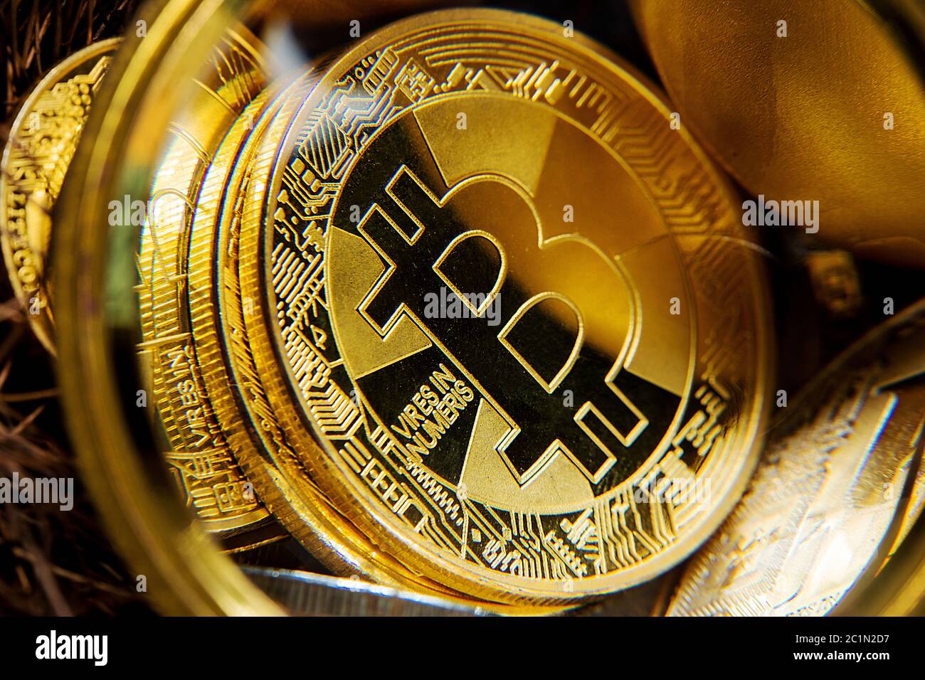 Bitcoin Cryptocurrency digitale Bit Münze BTC Währung Technologie Business Internet Konzept. Stockfoto