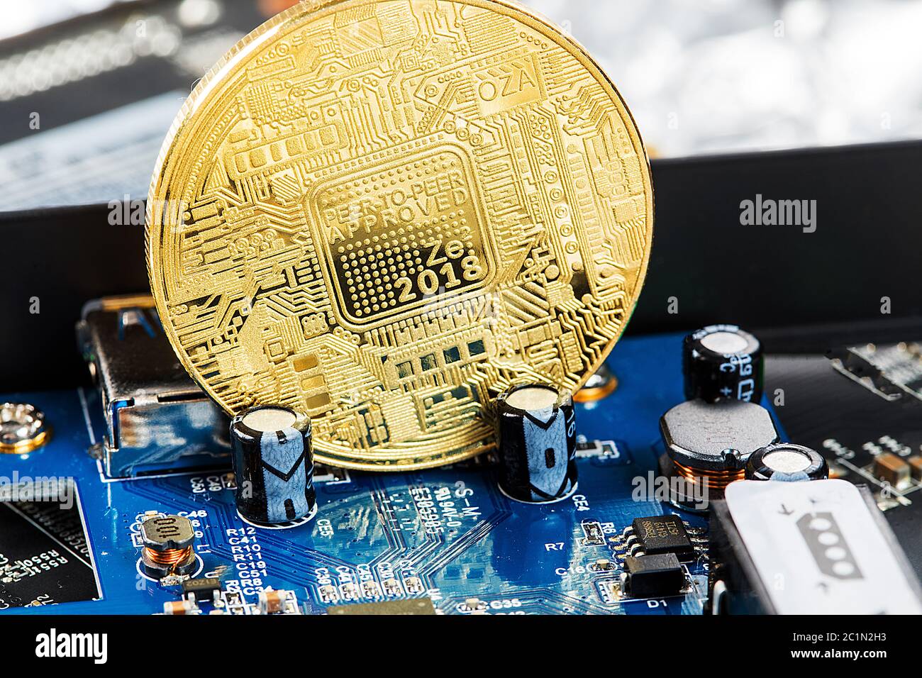 Bitcoin Cryptocurrency digitale Bit Münze BTC Währung Technologie Business Internet Konzept. Stockfoto