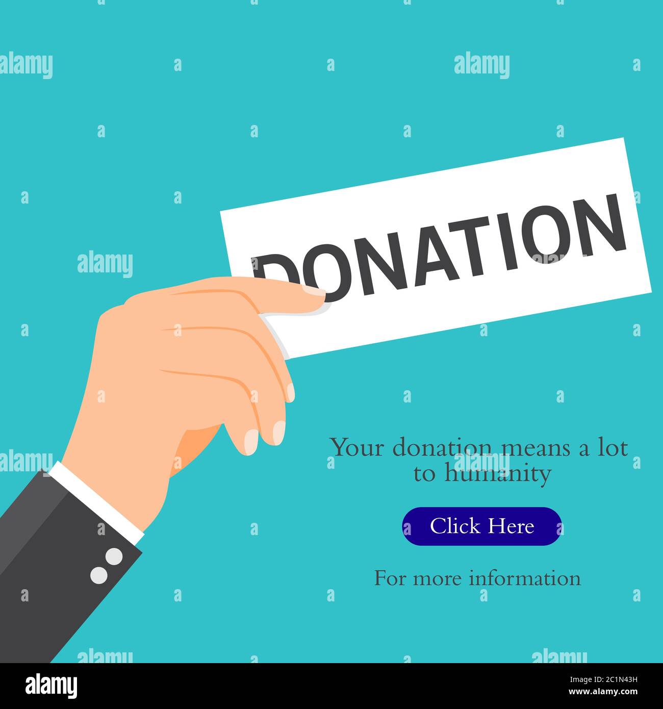 Vektor-Illustration eines Geschäftsmannes mit einer Spendenkarte. Geeignet für Wohltätigkeitskampagnen, soziale Spenden und Fürsorge für die Menschheit Stock Vektor