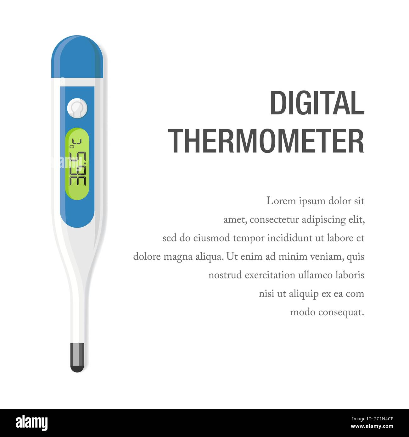 Vektordarstellung eines Digitalthermometers. Geeignet für Designelemente von Gesundheitsgeräten zur Überprüfung der Körpertemperatur eines Patienten während eines Fiebers. Stock Vektor