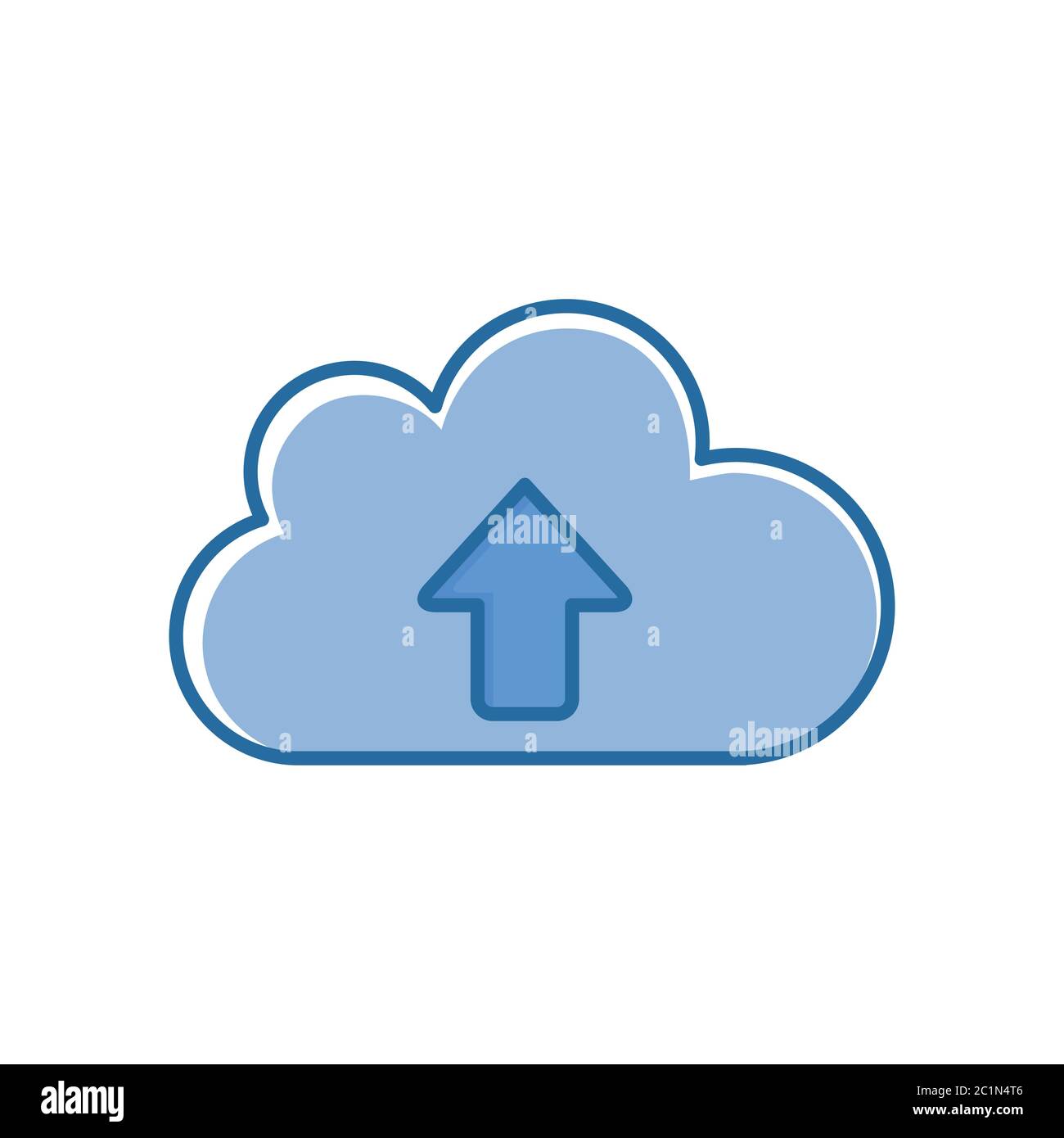 Vektordarstellung der Cloud-Computing-Systemtechnologie. Symbol für Datei in Cloud-Speicher hochladen. Stock Vektor