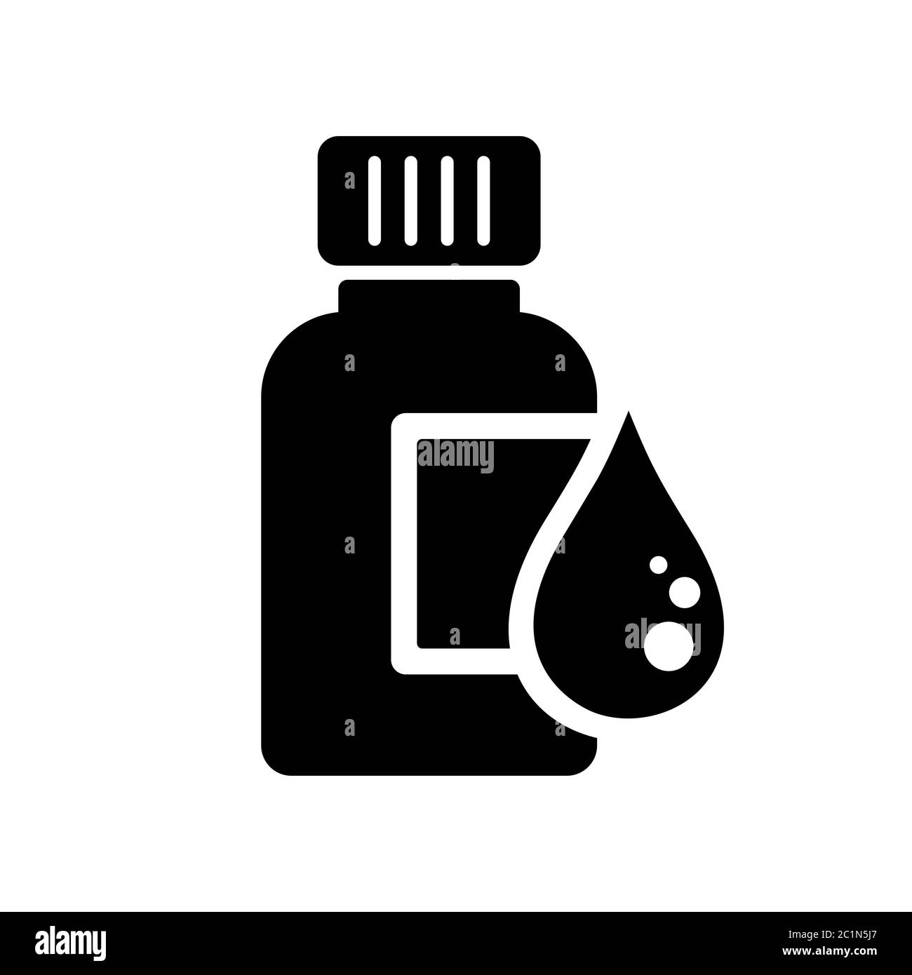 Symbol für die Verpackung von Flaschen mit flüssigem Drogensirup und Wassertropfen. Grafische Ressourcen für Symbole im Gesundheitswesen Stock Vektor