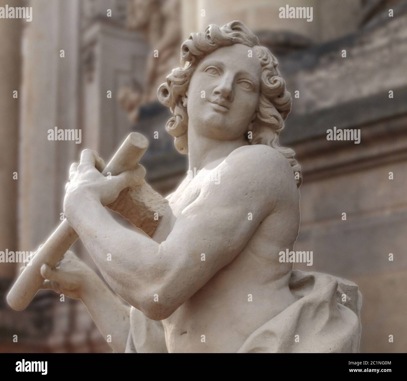 Flötistin, Skulptur im Zwinger, Dresden, Sachsen, Deutschland Stockfoto