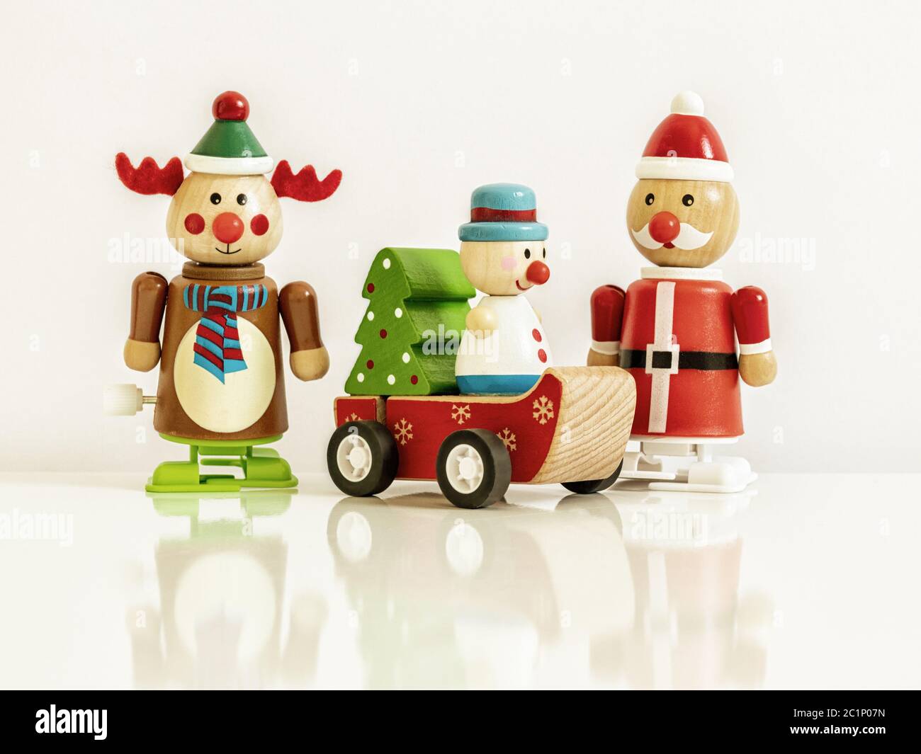 Drei Weihnachten figuren Rentier Santa Claus Spielzeug Stockfoto