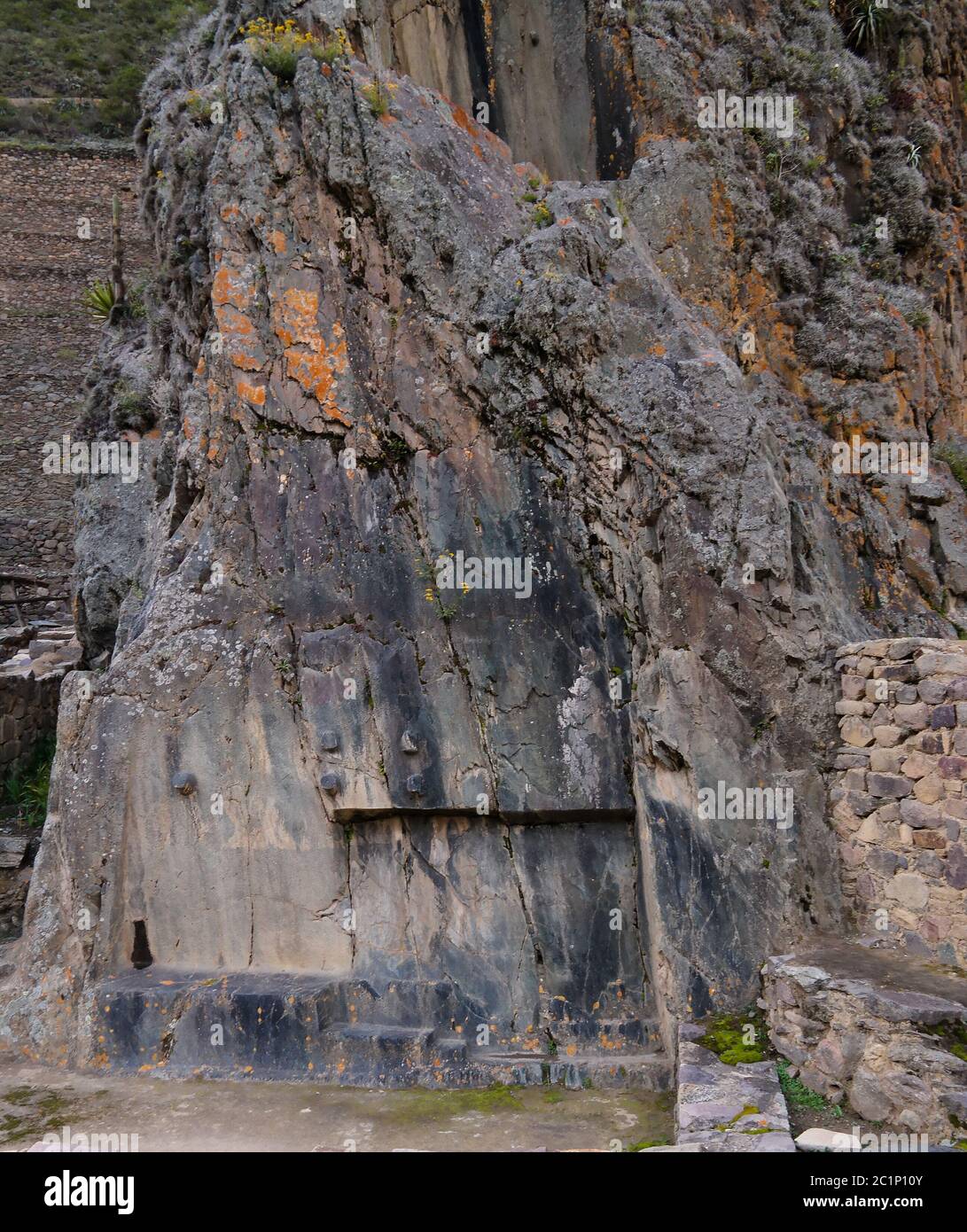 Panoramablick auf die archäologische Stätte Ollantaytambo, Cuzco, Peru Stockfoto