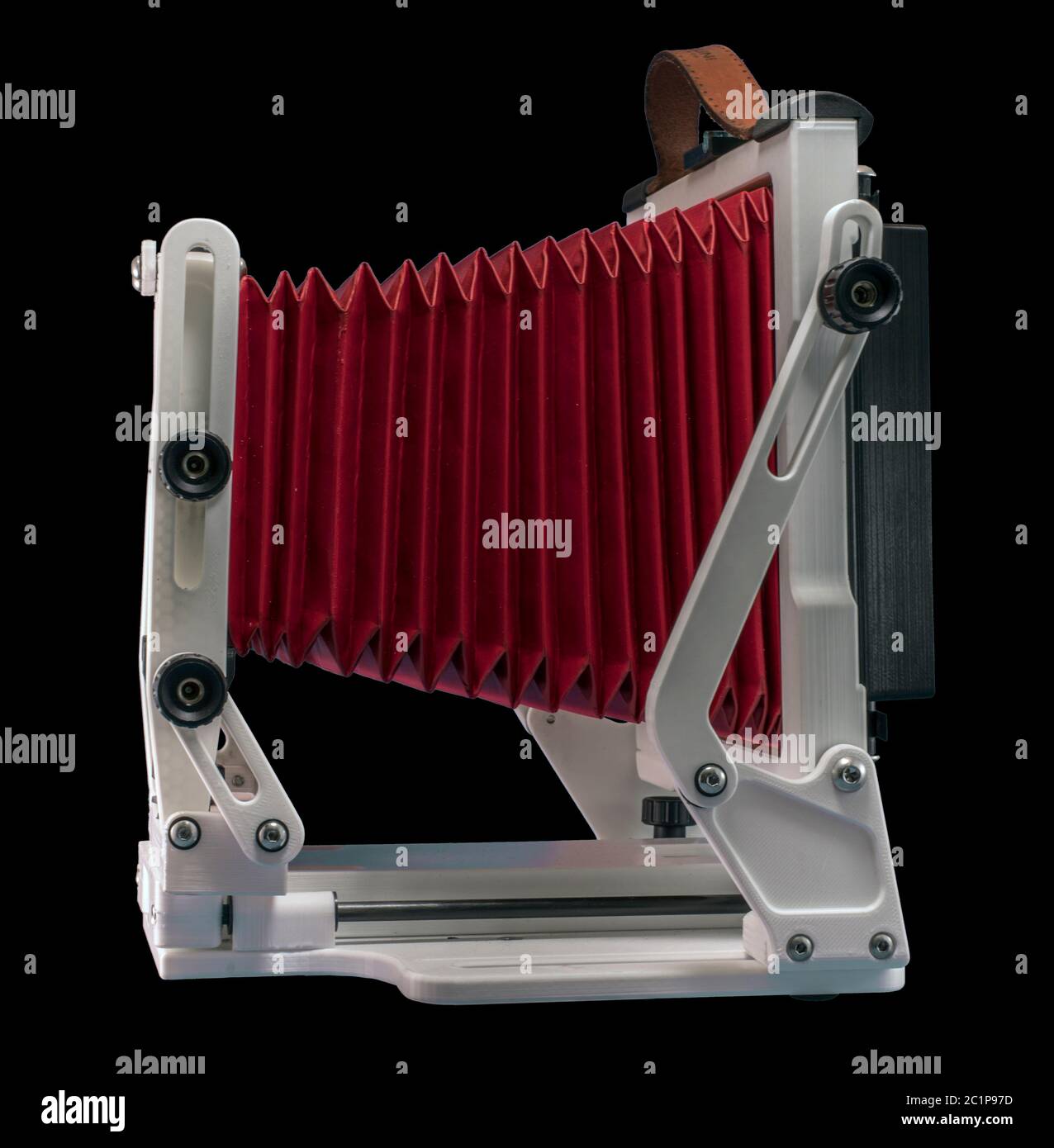 Gibellini Proxima 3-D Printed PLA 4X5 Filmkamera mit schwarzem Hintergrund für einfaches Auslesen, Isolieren und Entfernen Stockfoto