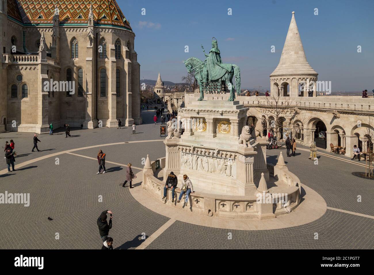 Budapest, Ungarn, März 22 2018: Statue des Heiligen Stephan I., alias Szent Istvan kiraly - der erste König von Ungarn am Typi Stockfoto