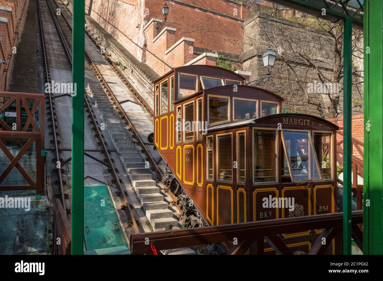 Budapest, Ungarn, März 22 2018: Standseilbahn zur Budaer Burg in Budapest, Ungarn Stockfoto