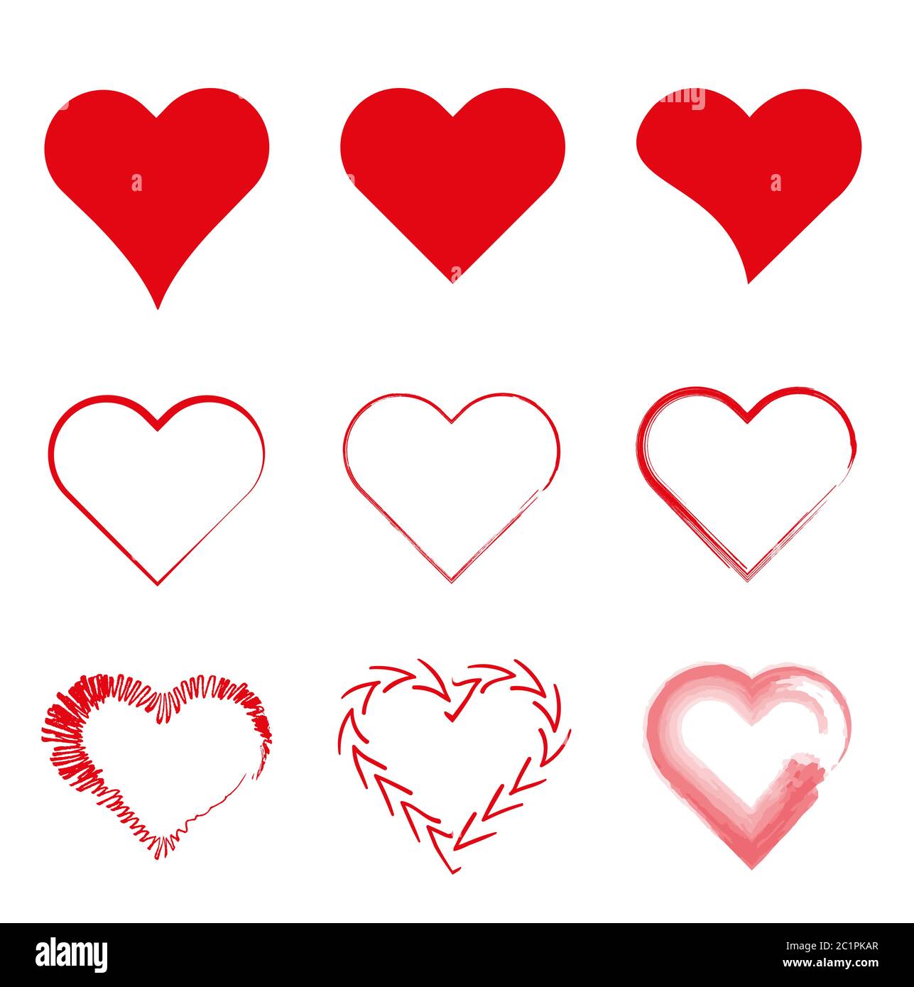 Rote Herzen Vektor-Kollektion Handgezeichnete Elemente für Ihre Designs Liebe Symbole auf weißem Hintergrund Stock Vektor
