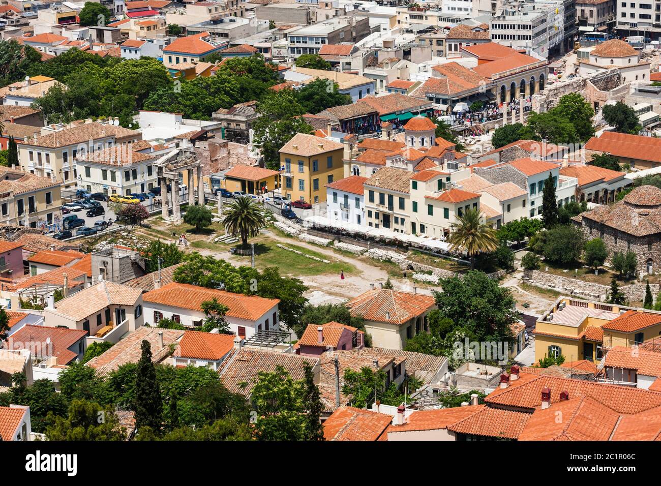 Stadtbild bei römischer Agora, von der Akropolis von Athen, Athen, Griechenland, Europa Stockfoto