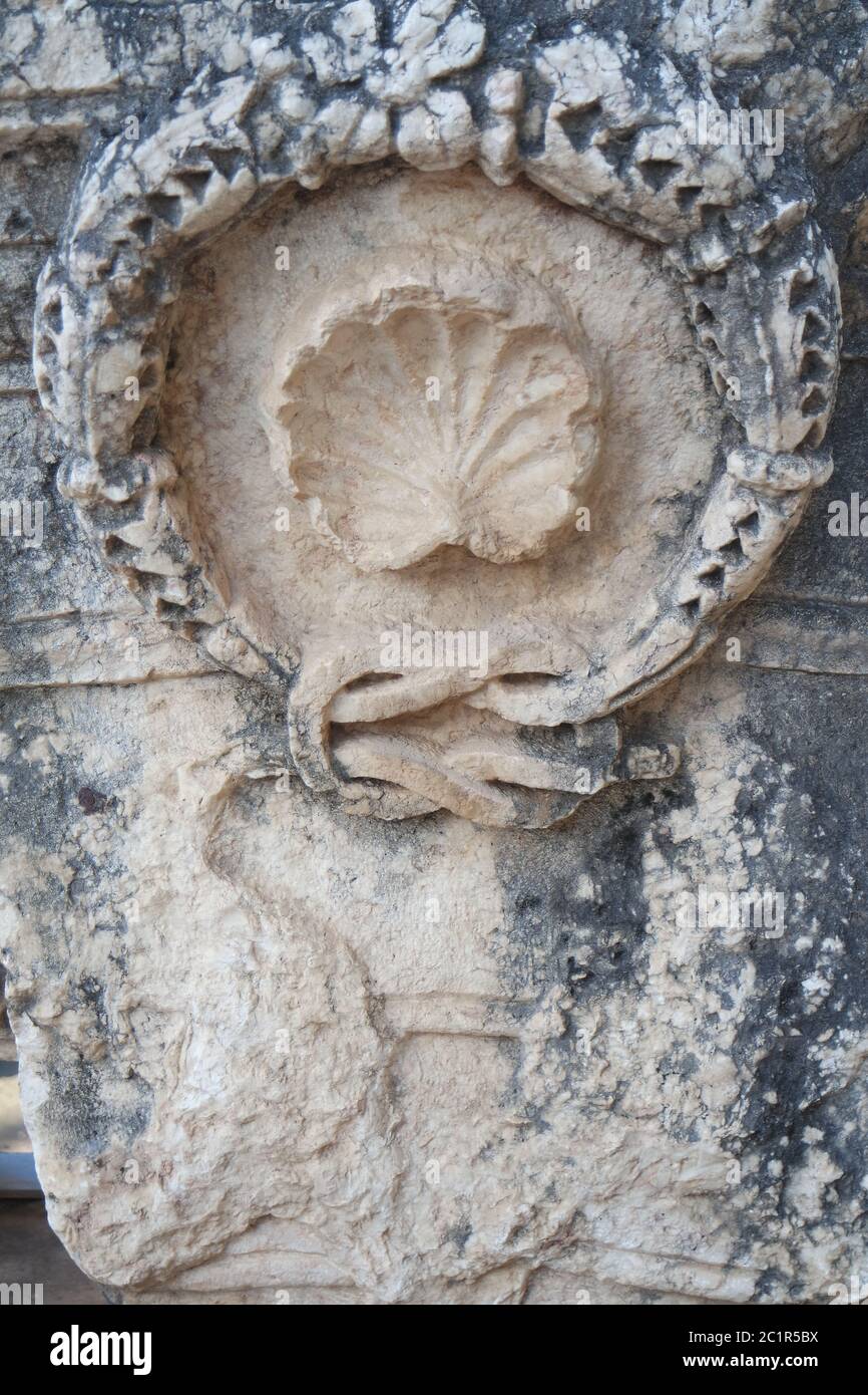 Antike Reliefs in Kapernaum, Israel Stockfoto