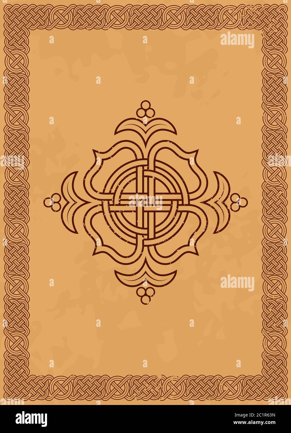 Flache Schablone dekorativer Rahmen. Alte Seite. Stock Vektor