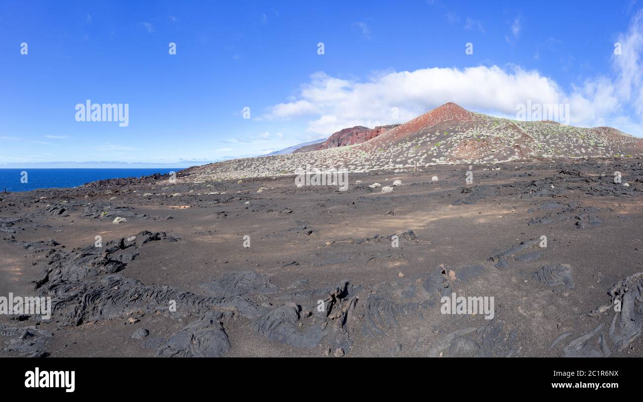 Vulkanlandschaft westlich von La Restinga an der Südküste von El Hierro, Kanarische Inseln Stockfoto