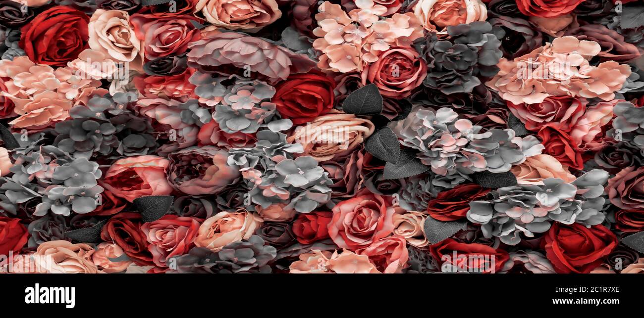 Viele verschiedene Blüten rosa Hintergrund Textur, romantische verschwommen Design Stockfoto