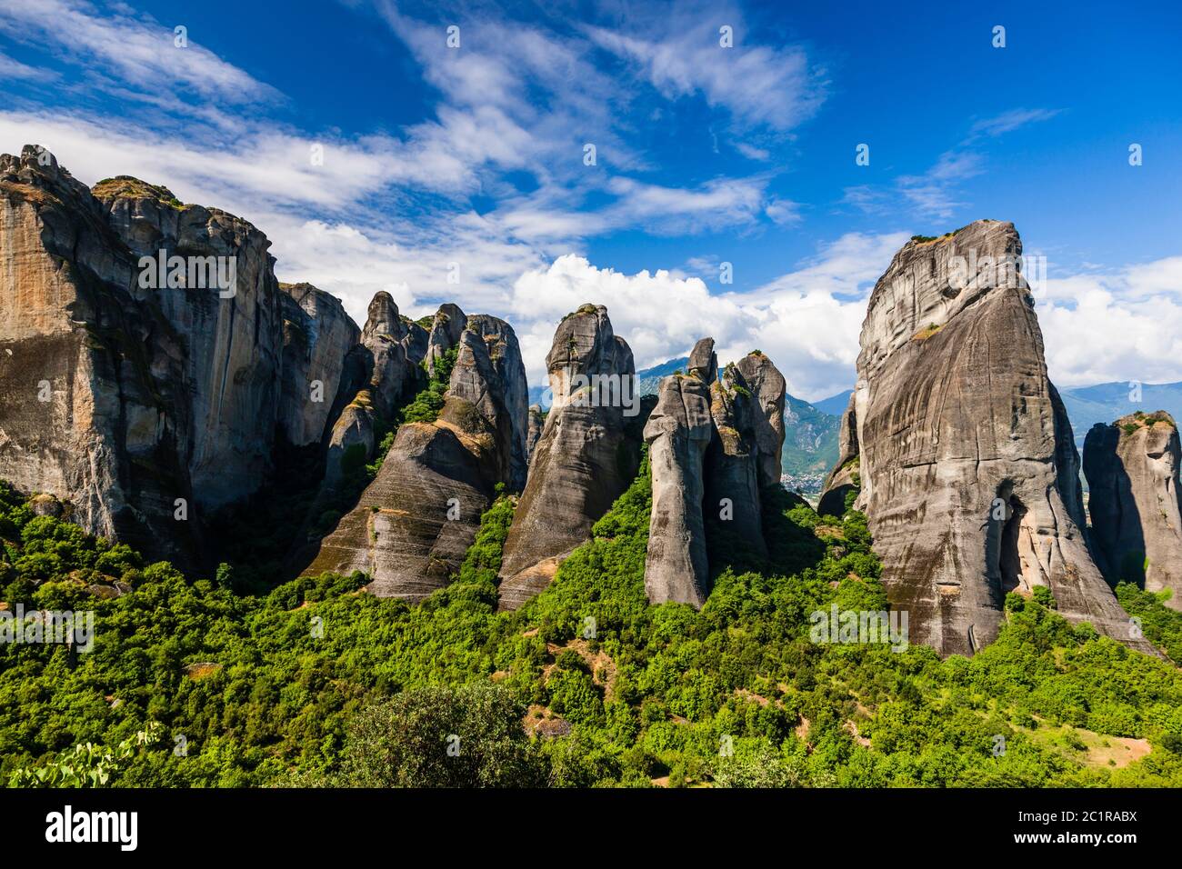 Meteora, enorme Felssäulen, ehrfürchtige natürliche Felsformation, Kalabaka, Thessalien, Griechenland, Europa Stockfoto