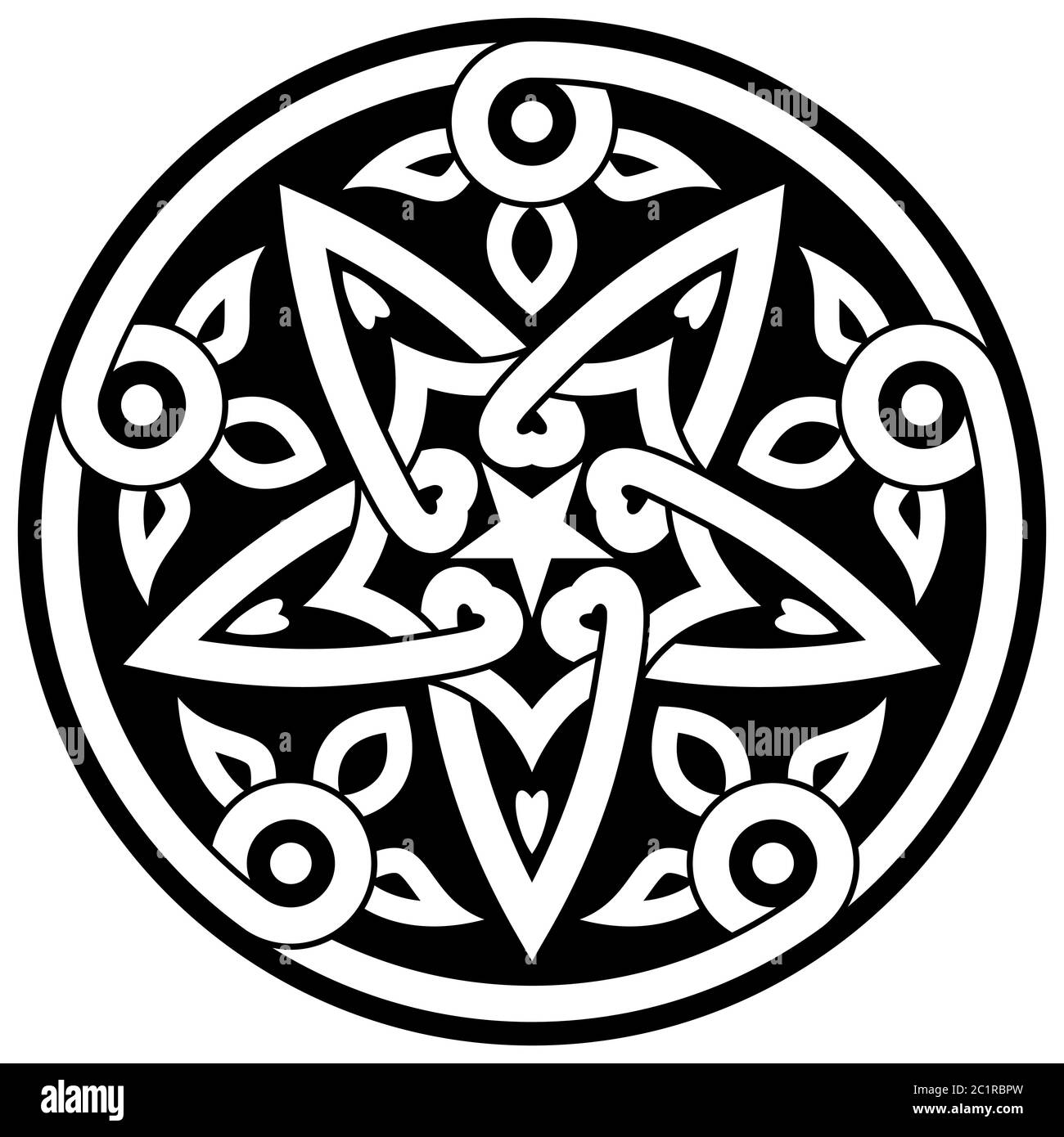 Pentagramm dekorative Rosette im Fantasy-Stil. Muster für Druckdesign. Stock Vektor