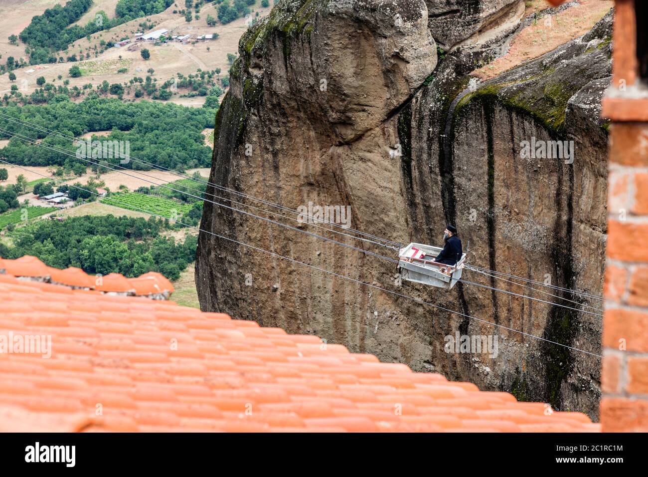 Meteora, Seilbahnen, das große Meteoron Heiliger Monastery, Kalabaka, Thessaly, Griechenland, Europa Stockfoto