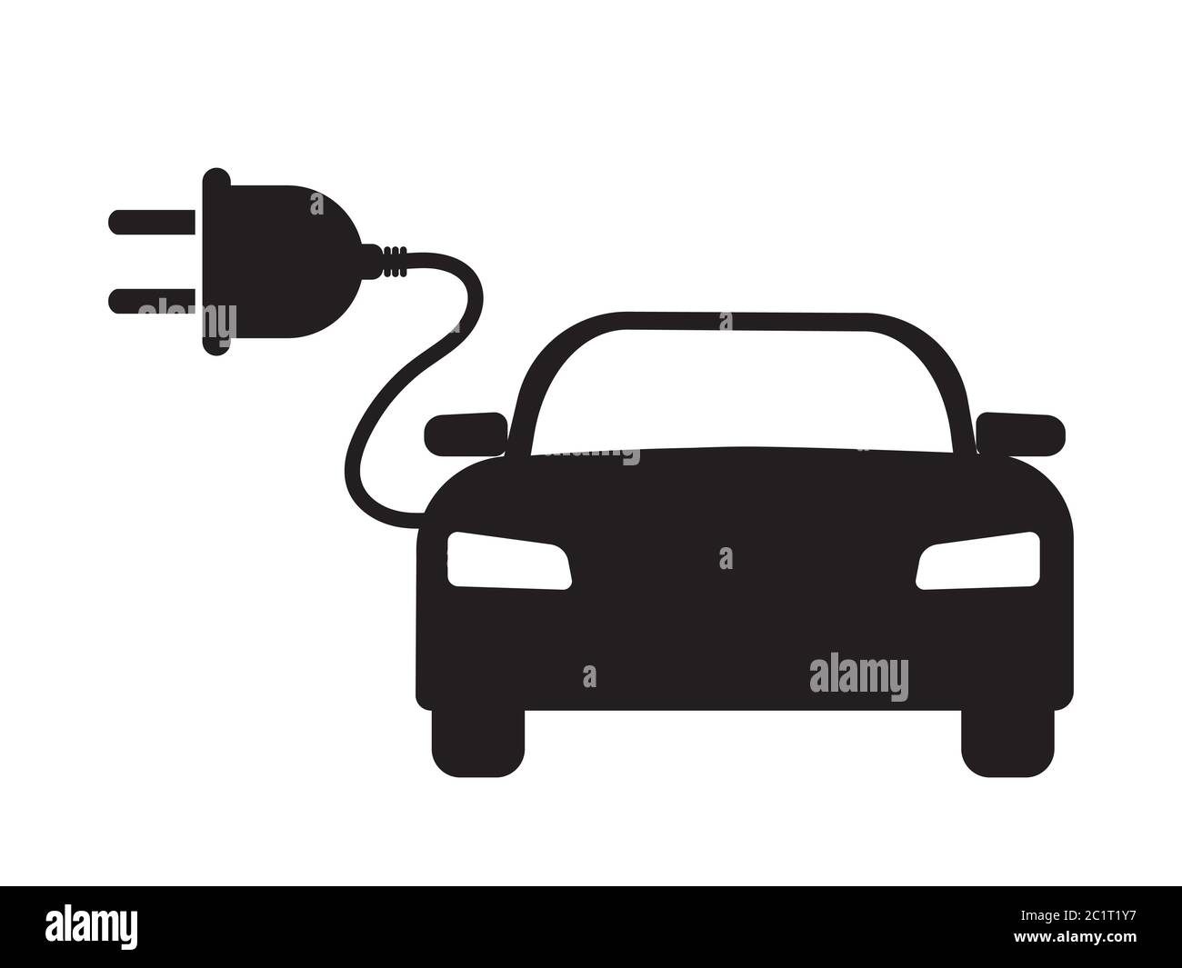Elektroauto Diagramm mit Stromkabel. Schwarze Illustration isoliert auf weißem Hintergrund. EPS-Vektor Stock Vektor