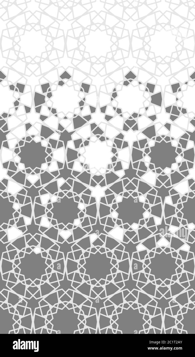 Arabesque wiederholende Vektorrahmen. Geometrische Halbtonstruktur mit zerrischtem grauen Kachel Stock Vektor