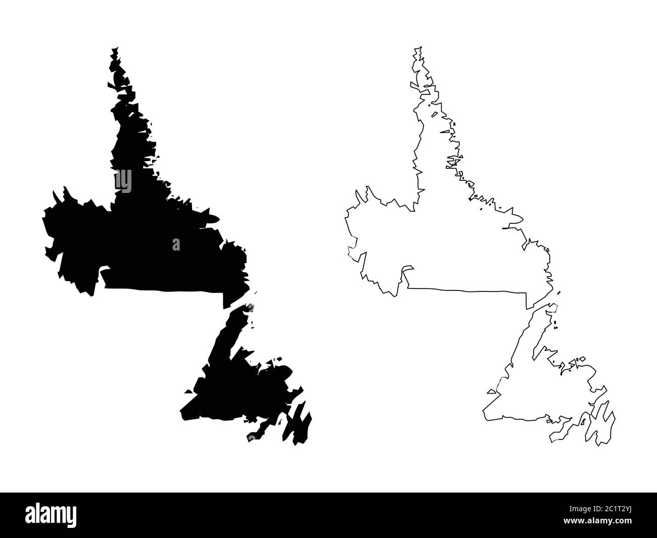 Neufundland und Labrador Kanada Karte. Schwarze Illustration und Umriss. Isoliert auf weißem Hintergrund. EPS-Vektor Stock Vektor