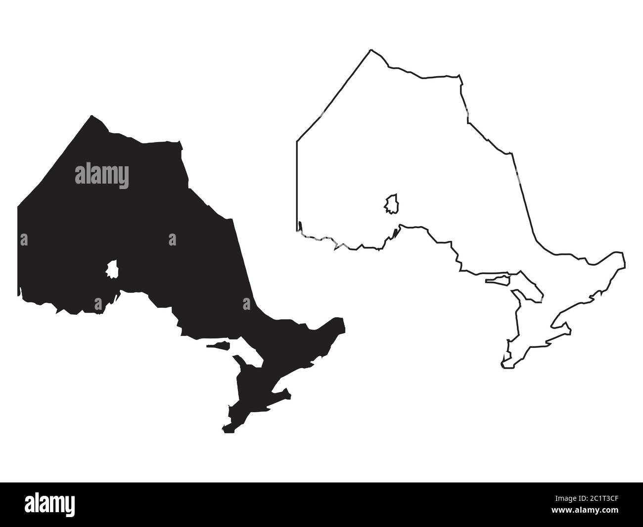 Ontario Provinz und Gebiet von Kanada. Schwarze Illustration und Umriss. Isoliert auf weißem Hintergrund. EPS-Vektor Stock Vektor