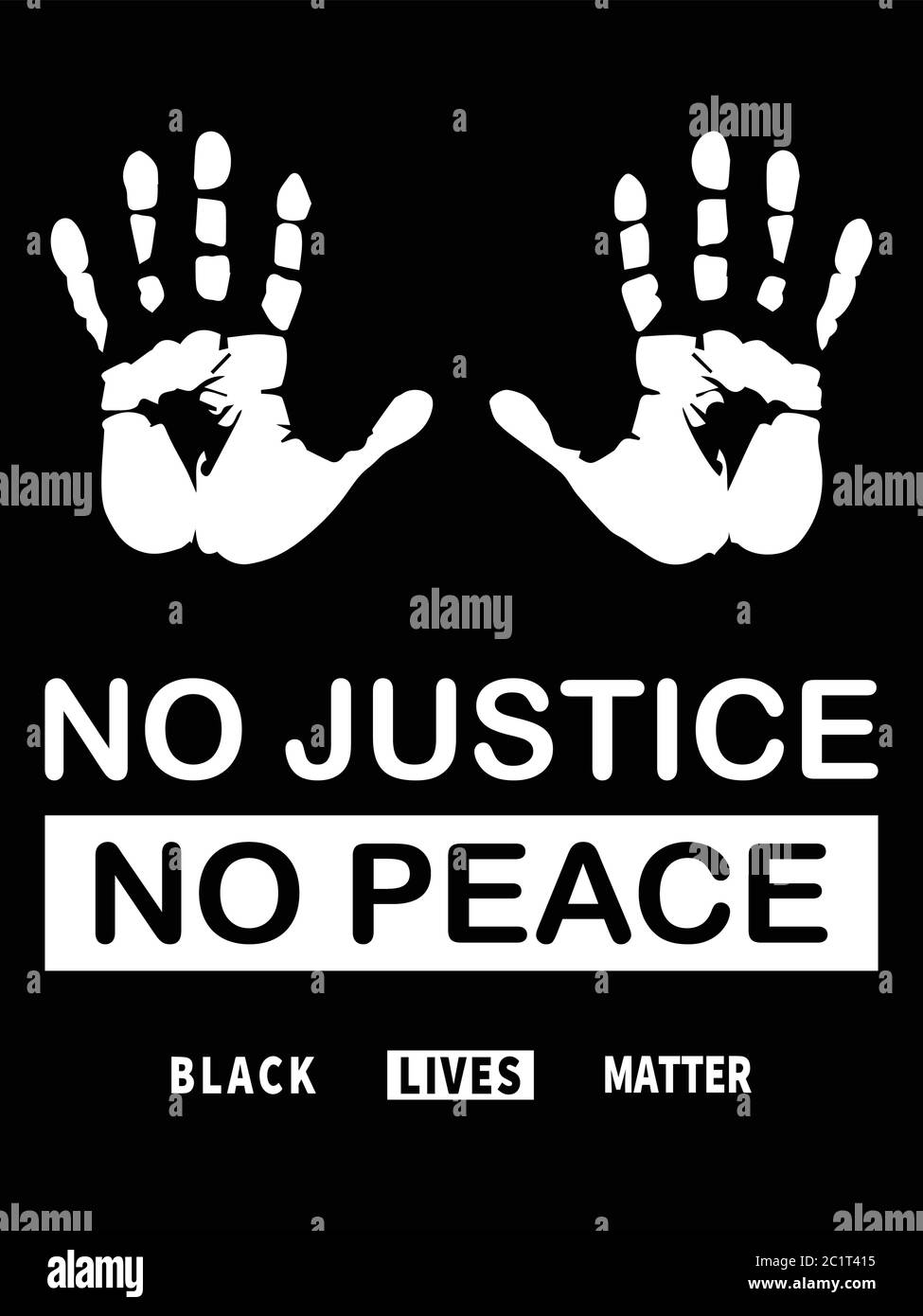 Schwarze Leben Sind Wichtig. Schwarz-weiß BLM Abbildung zeigt keine Gerechtigkeit kein Frieden mit Palmen. EPS-Vektor Stock Vektor