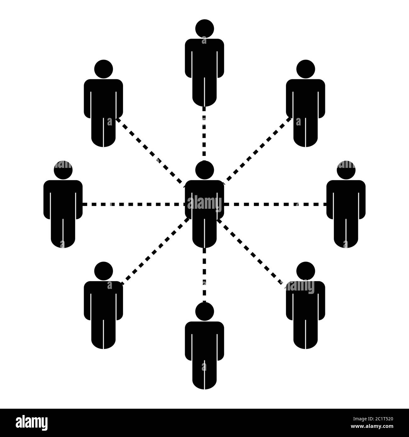 Stick Figur Social Network Connection Organisation Team Gruppe von Menschen. Schwarze Illustration isoliert auf weißem Hintergrund. EPS-Vektor Stock Vektor