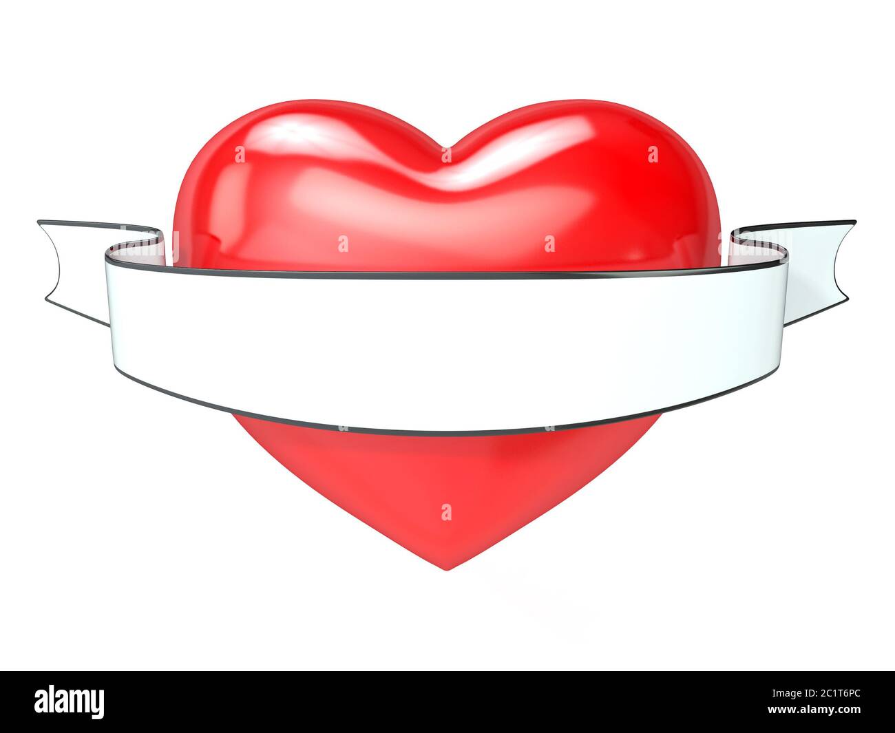 Rotes Herz und weiße, leere Farbband. 3D Stockfoto