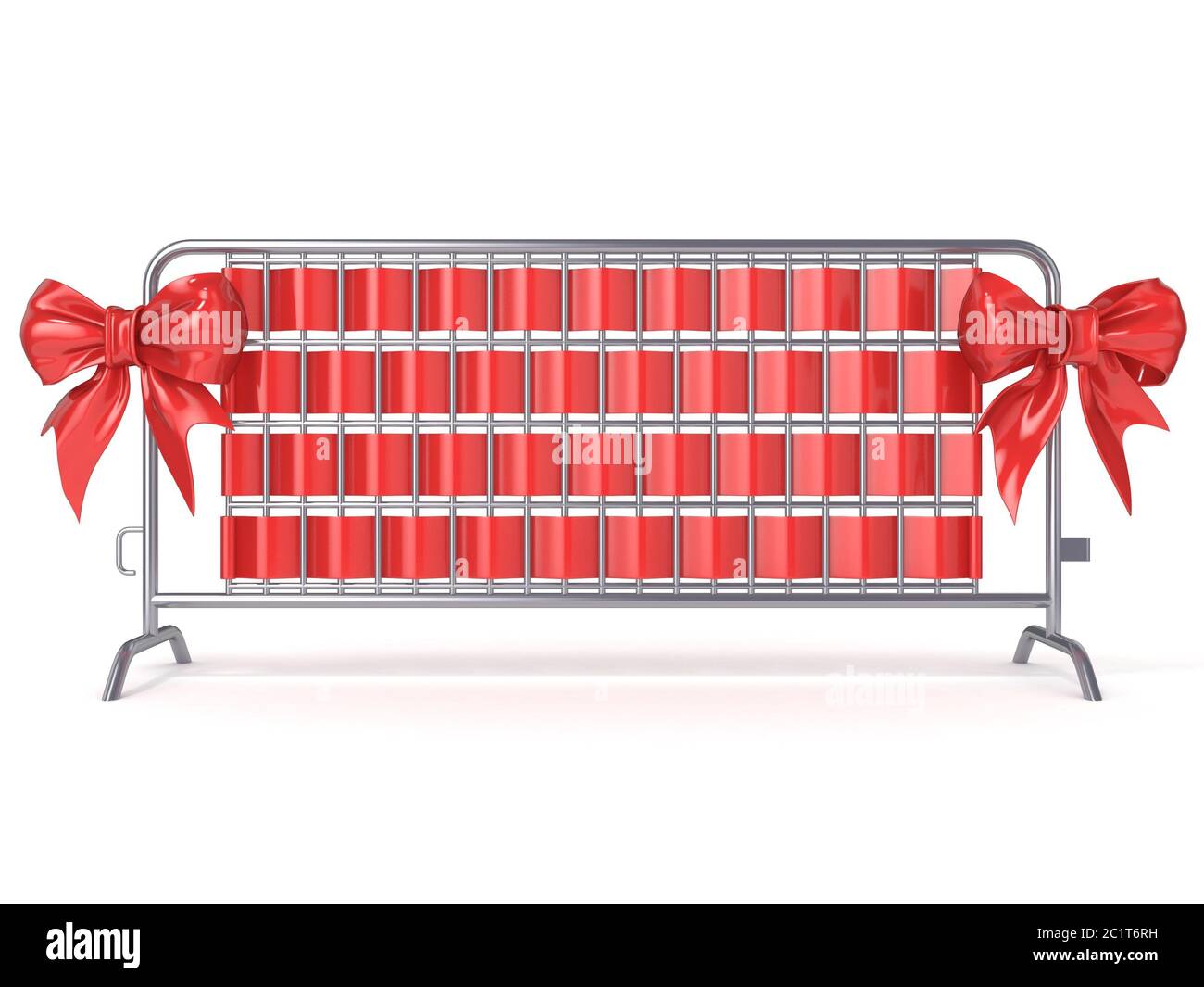 Stahl Barrikaden mit roter Schleife Schleifen. Vorderansicht. 3D Stockfoto