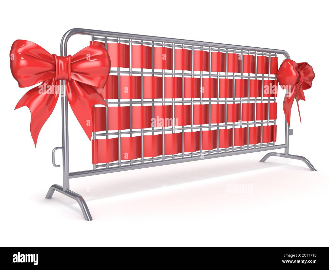 Stahl Barrikaden mit roter Schleife Schleifen. Von der Seite. 3D Stockfoto