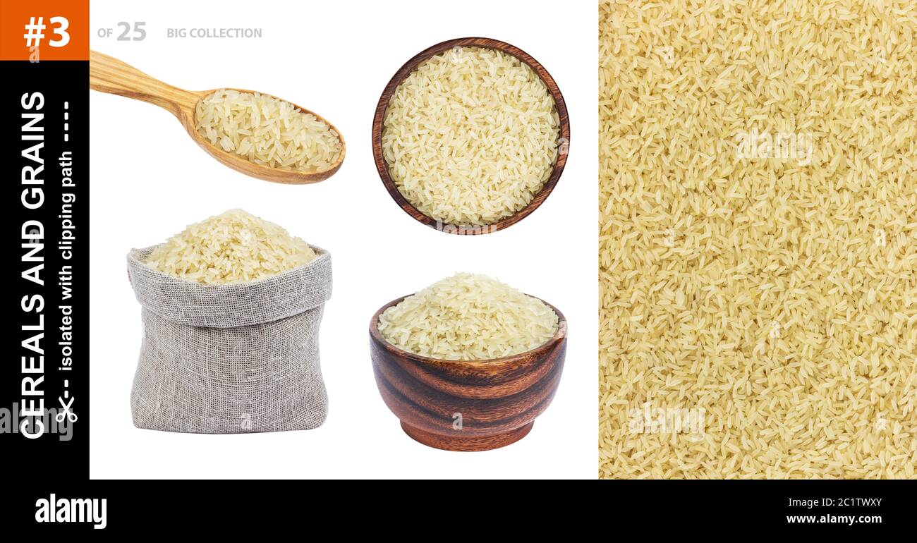 Parboiled Reis auf einem weissem Hintergrund Stockfoto