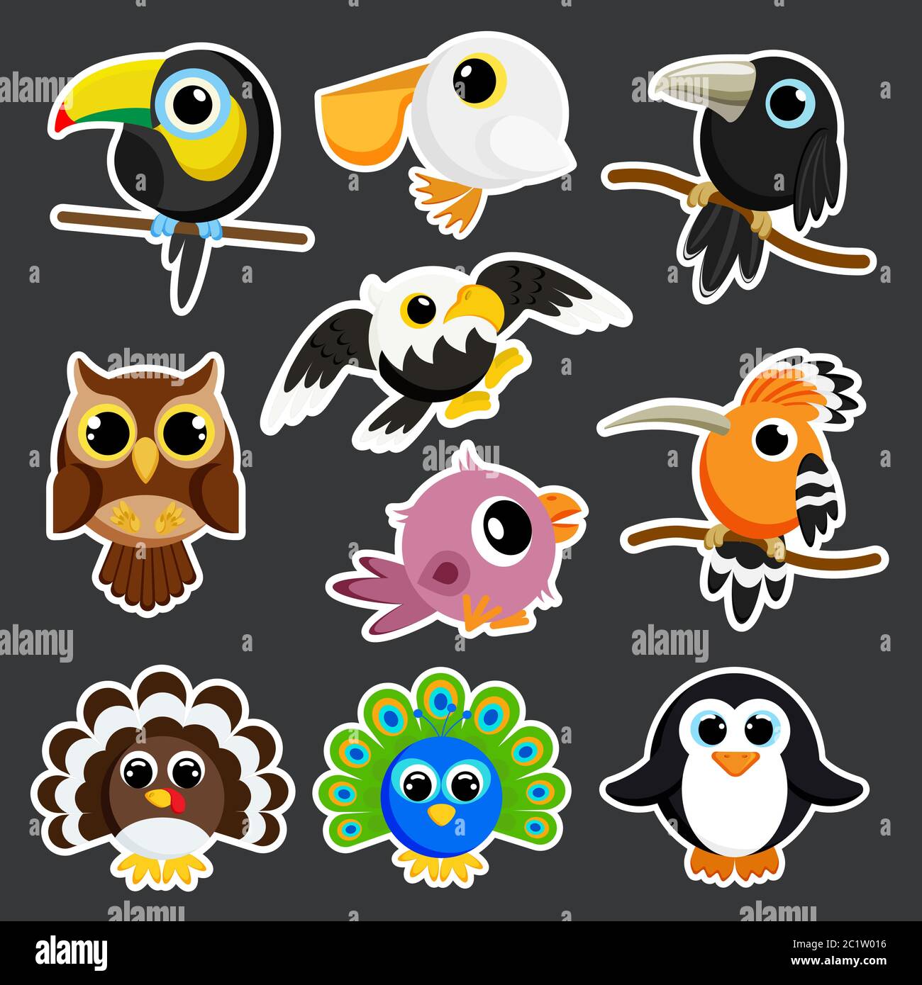 Niedliche Vögel Set Sticker-Vorlage in flachen Vektor-Stil Stock Vektor