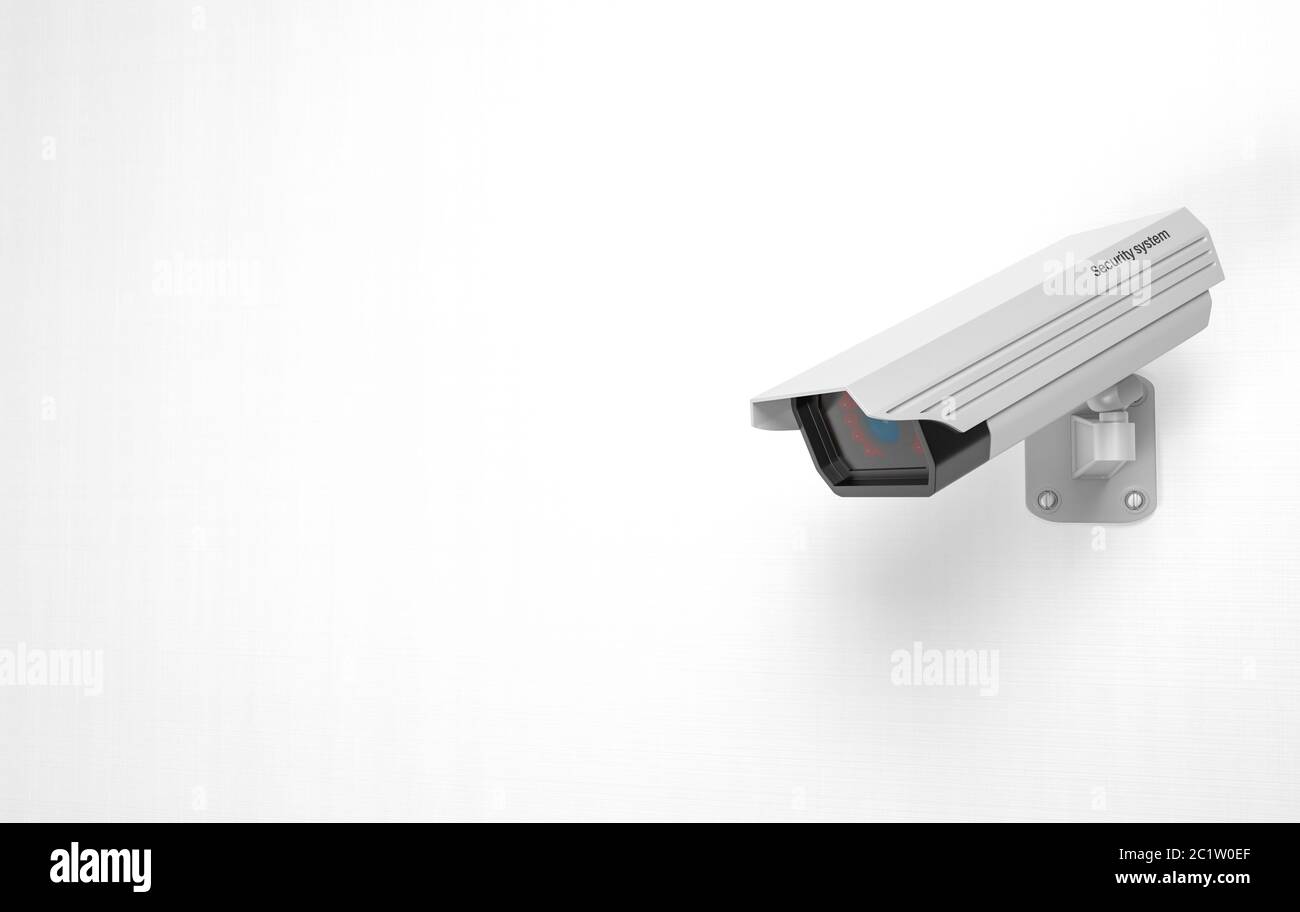 Weiße CCTV-Kamera an der Wand. 3d-Rendering-Illustration Stockfoto