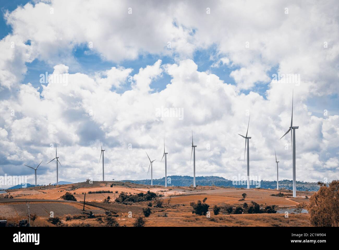 Windmühlen Feld in vintage braun blau zweifarbigen Stil Stockfoto