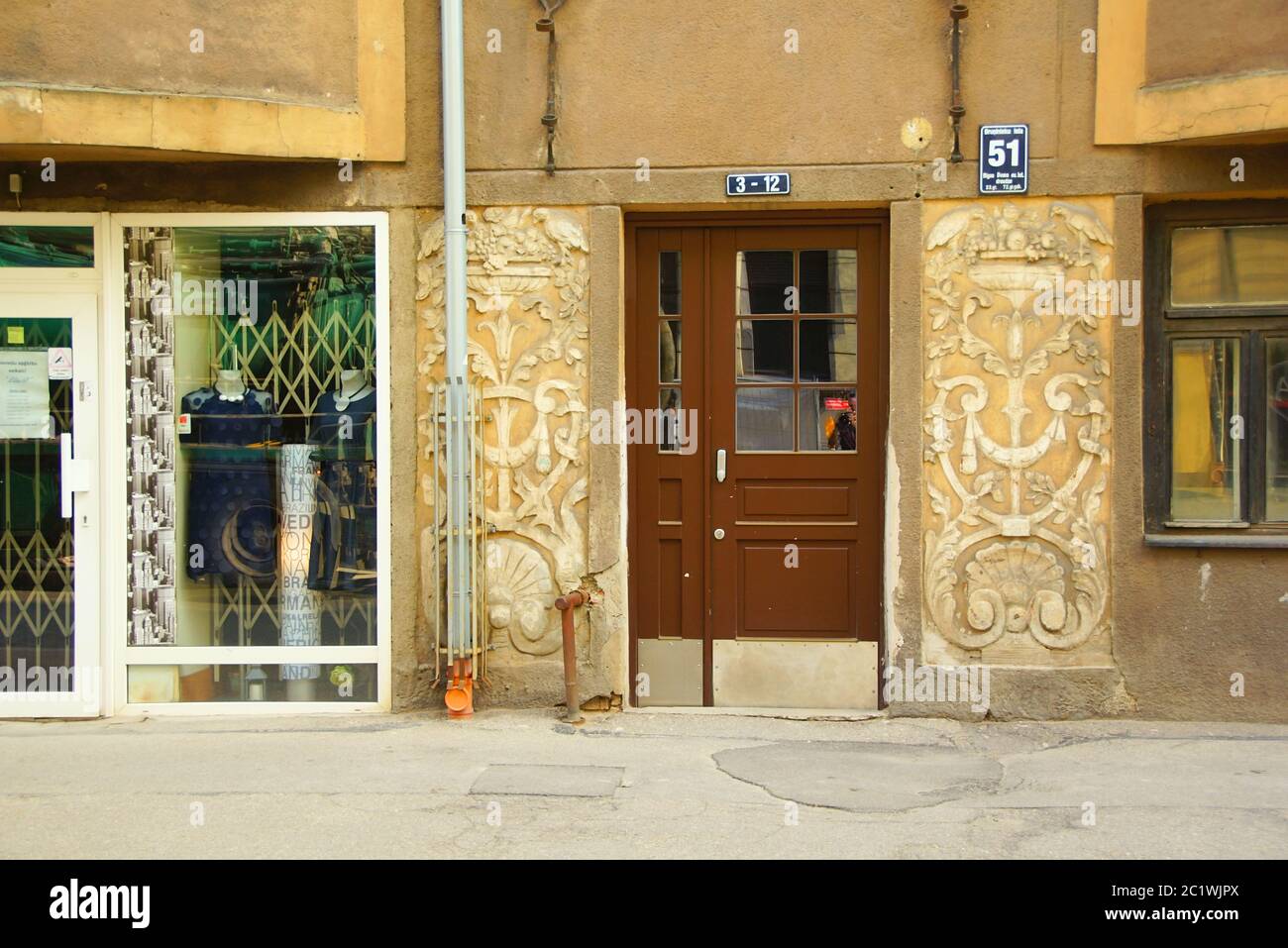 Riga Art Nouveau, ein Fragment der Fassade des Hauses Stockfoto