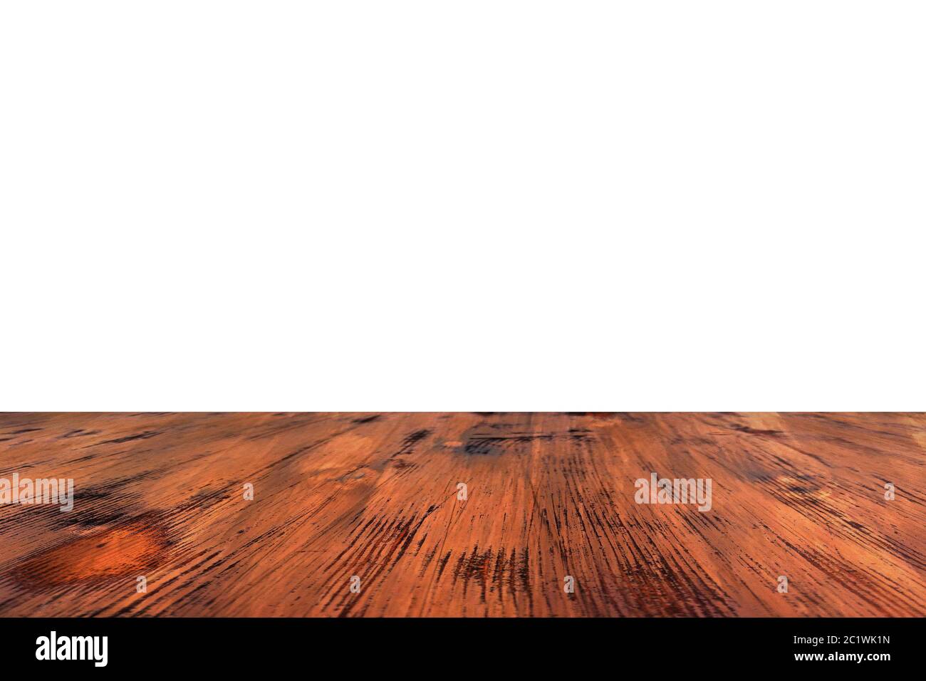 Alter Lack braun Eiche Holz Tisch isoliert auf weißem Hintergrund. Holztisch. Stockfoto
