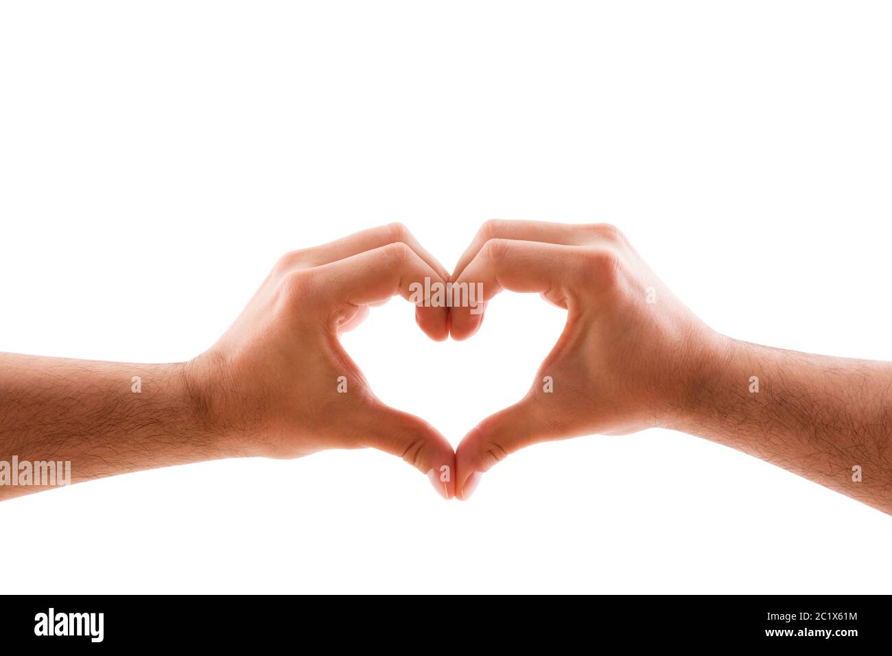 Zwei Hände in Form von Herz auf weißem Hintergrund mit Freistellungspfad isoliert Stockfoto
