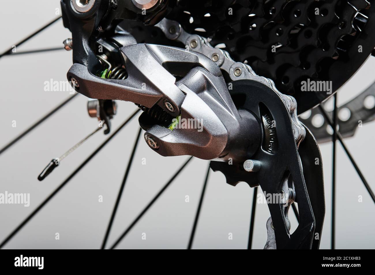 Wechselschaltung des Getriebes auf dem Fahrrad Makro Nahaufnahme Stockfoto