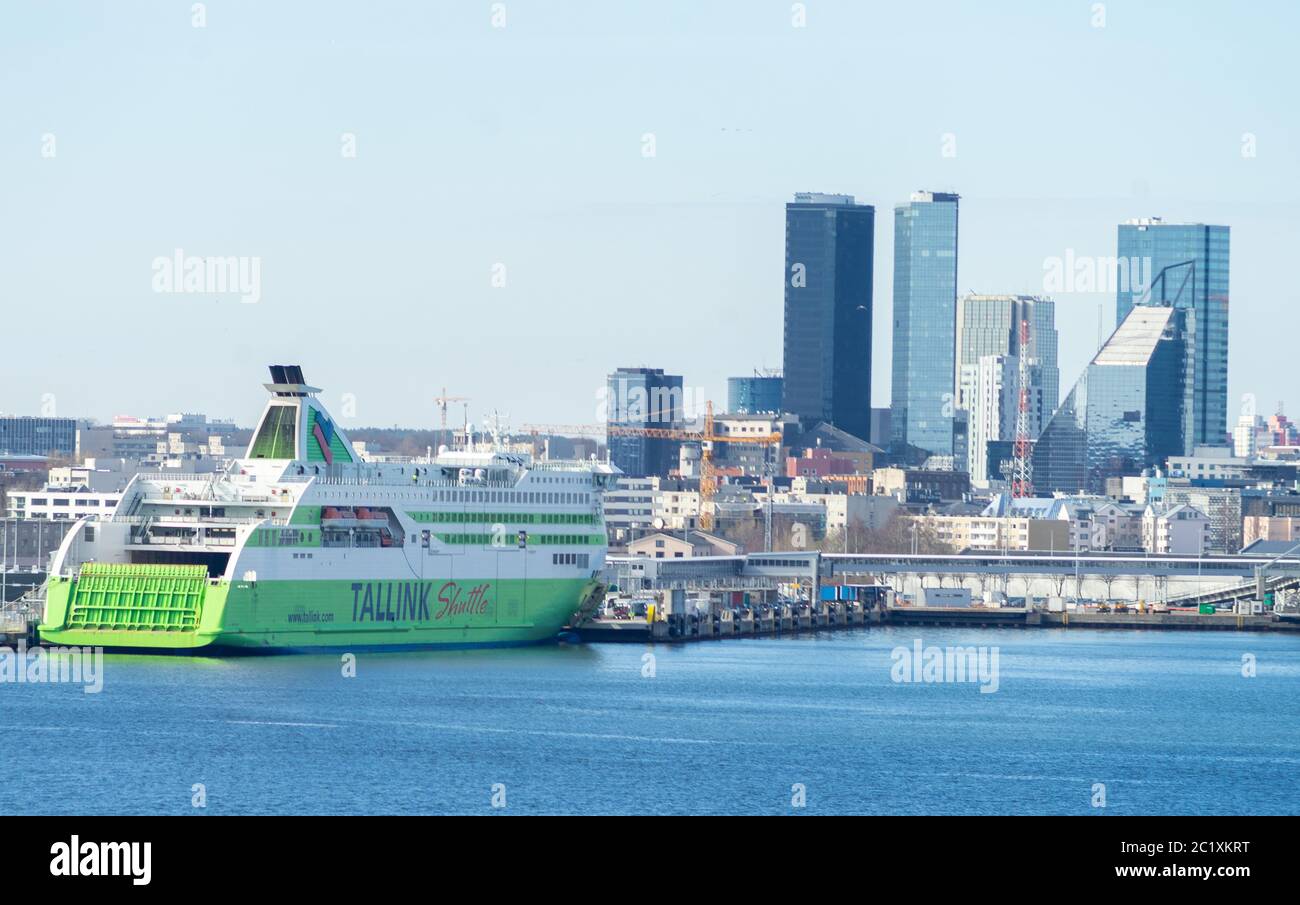 23. April 2019, Tallinn, Estland. Hochgeschwindigkeits-Passagier- und Autofähre des estnischen Reederei-Konzerns Tallink Star im Hafen von Tallinn. Stockfoto