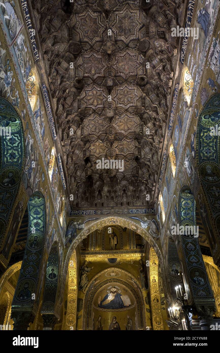 Palatin Kapelle, im Inneren des Normannischen Palastes. UNESCO-Weltkulturerbe Gebäude, in Palermo. Stockfoto