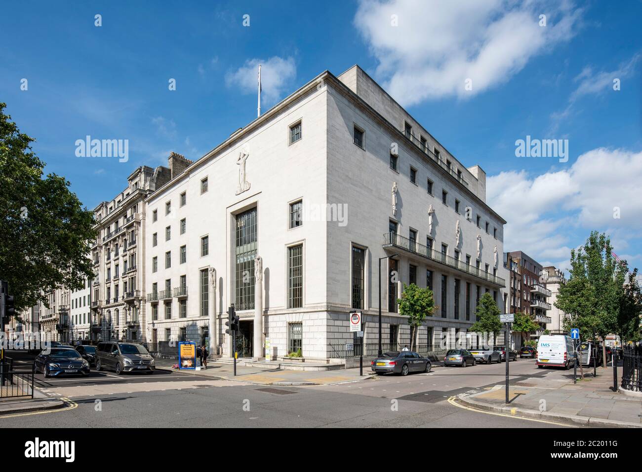 Eckansicht. RIBA - Royal Institute of British Architecture, London, Vereinigtes Königreich. Architekt: Gray Wornum, 1934. Stockfoto