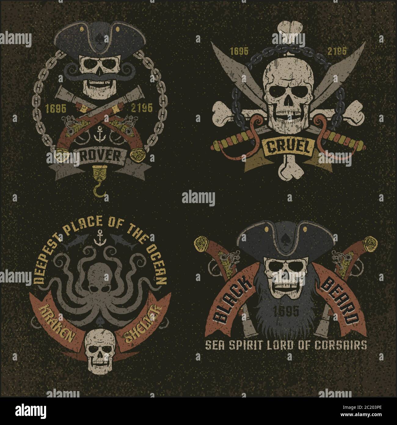 Piratenemblem im Grunge-Stil Stock Vektor