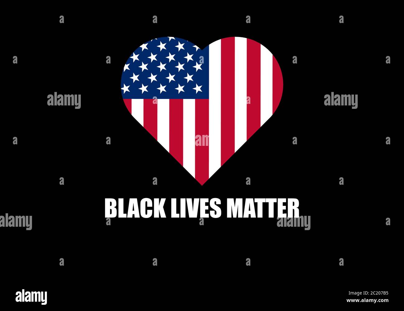 Black Lives Matter Text und USA Flagge in Herzform. Stoppen Sie Rassismus. Stoppen Sie Gewalt. Stock Vektor