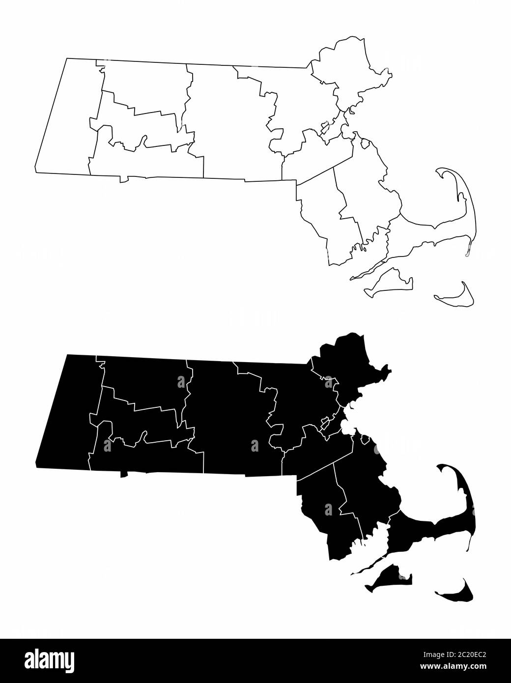 Massachusetts County Maps Stock Vektor