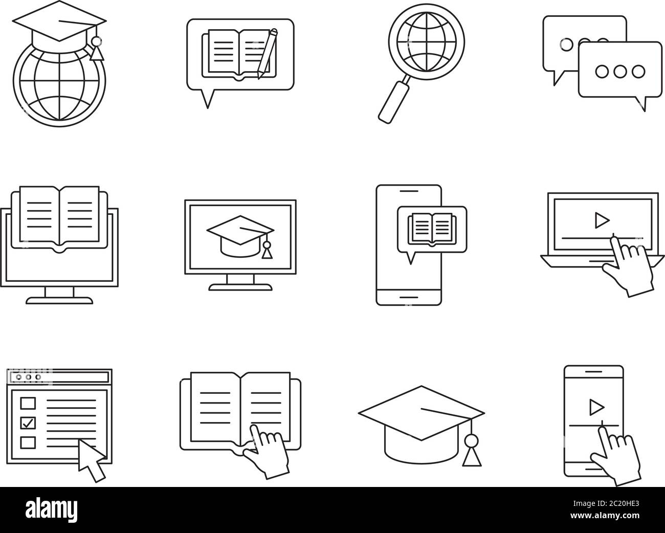 Silhouette Stil Symbol Set Design, Bildung online und elearning Thema Vektor Illustration Stock Vektor